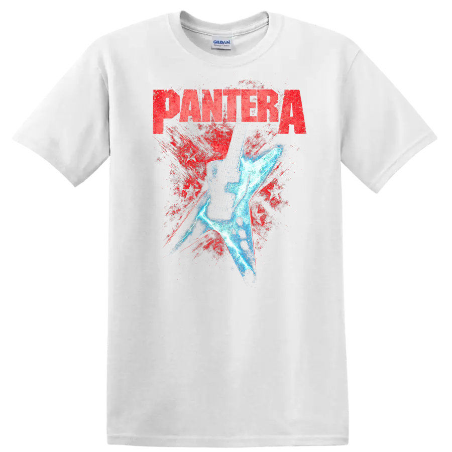 Pantera Retro Heavy Metal Guitar Splash T Shirt - White