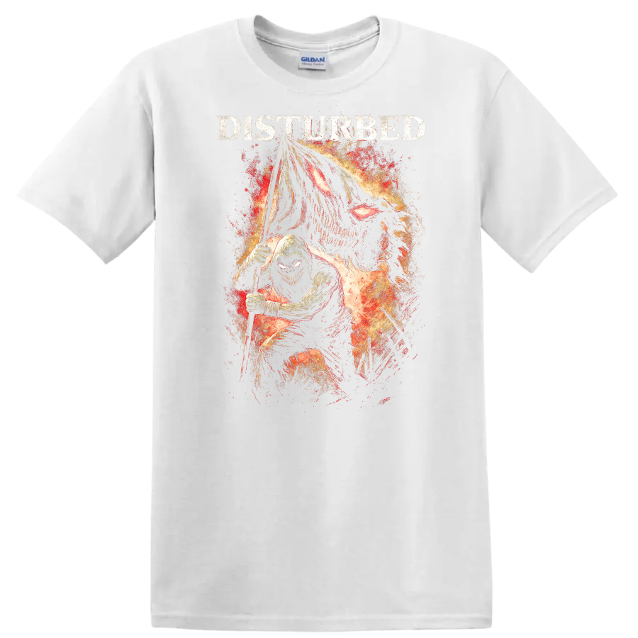 Disturbed Heavy Metal Album Style Skull Reaper Graphic T Shirt - White