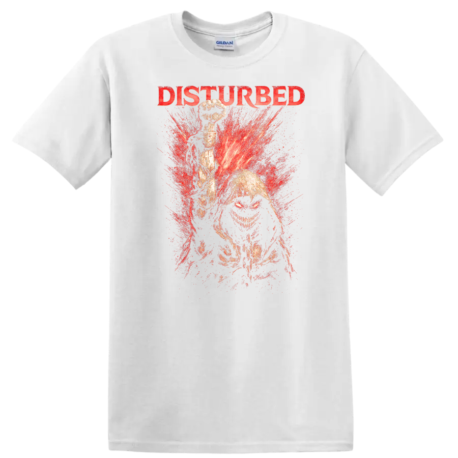 Disturbed Heavy Metal Band Style Graphic T Shirt Retro Rock Legend - White