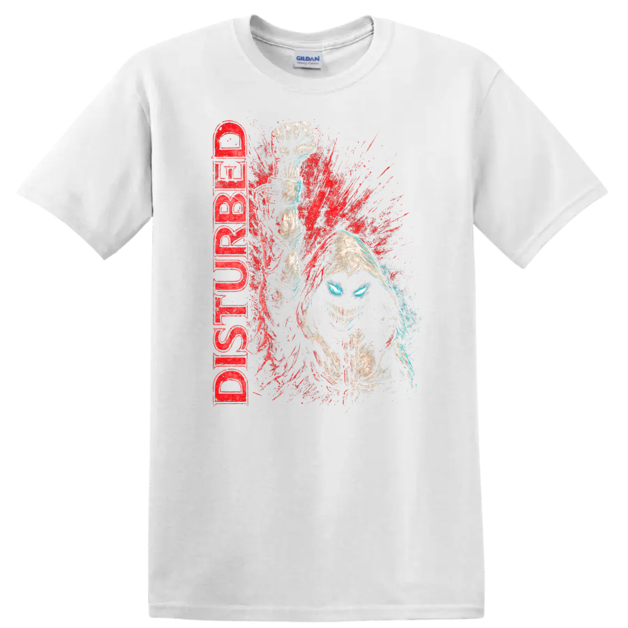 Disturbed Retro Heavy Metal Album Cover Style T Shirt for Rock Fans - White