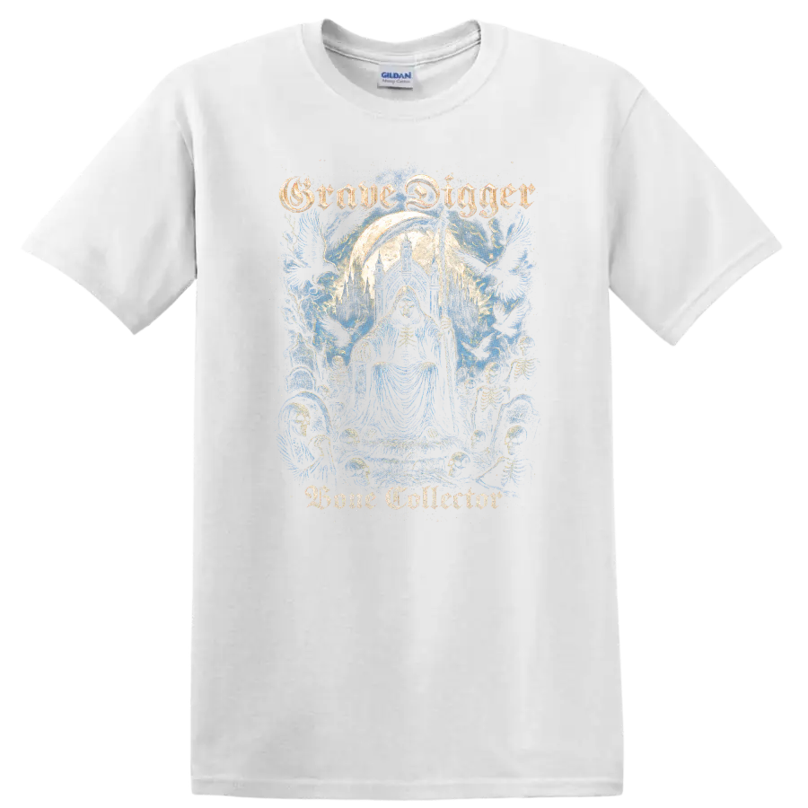 Grave Digger Gothic Skeleton Heavy Metal Band Style T Shirt - White
