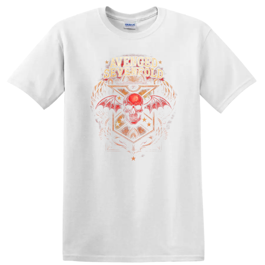 Avenged Sevenfold Retro Heavy Metal Skull Wings T Shirt - White