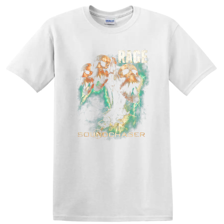 Rage Soundchaser Retro Heavy Metal Skull T Shirt Album Cover Style - White