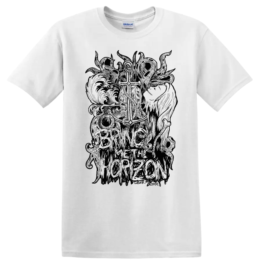 Bring Me The Horizon gothic skull and cross graphic print T - White