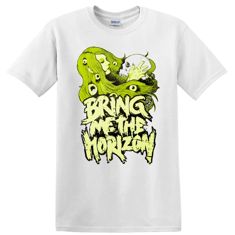 Neon green Bring Me The Horizon inspired horror-metal graphic T - White