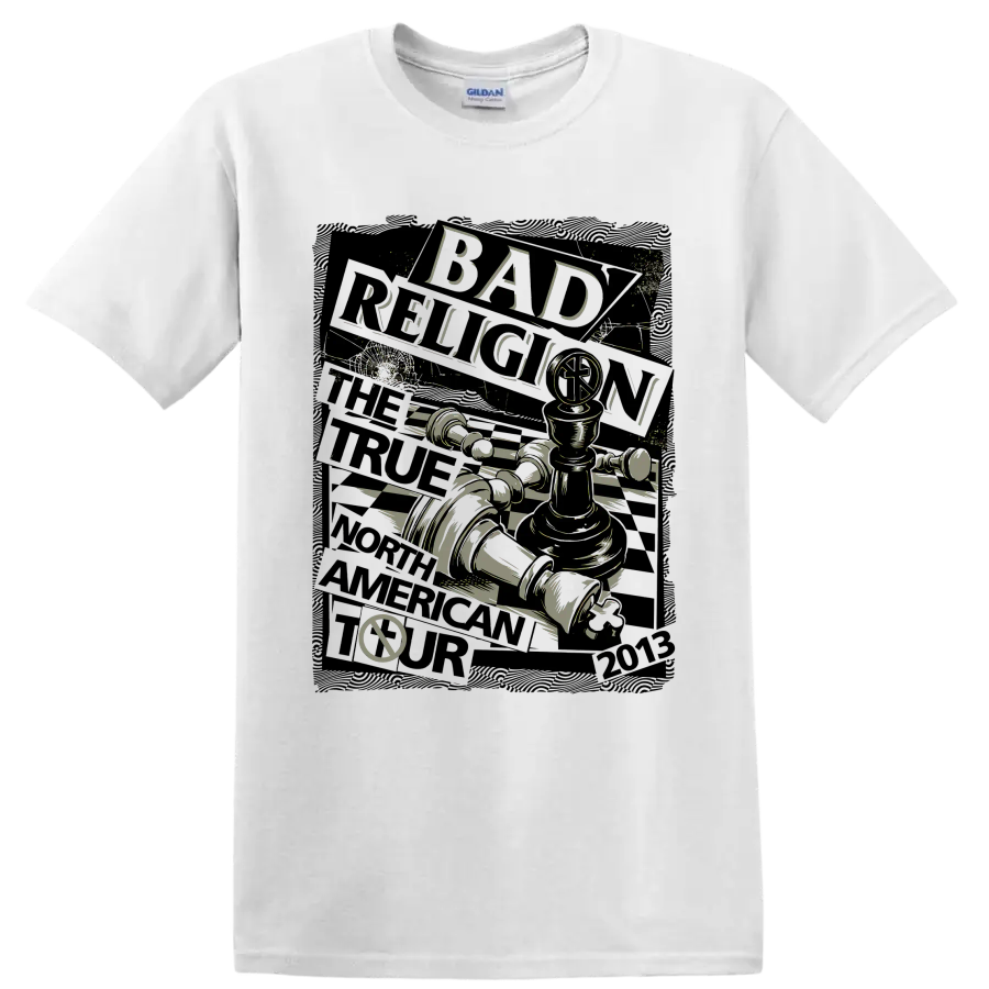 Bad Religion distressed punk rock chess graphic with bold lettering on a White T Shirt