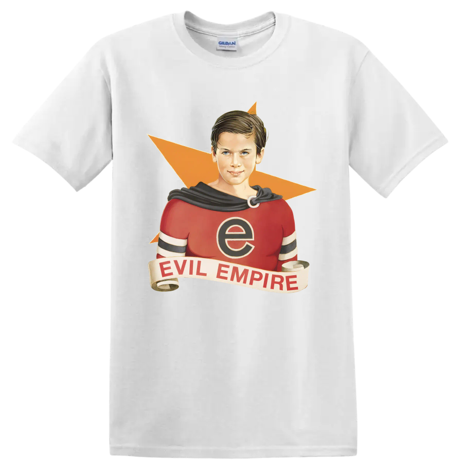 Rage Against the Machine Evil Empire vintage comic-style superhero graphic on a White T Shirt