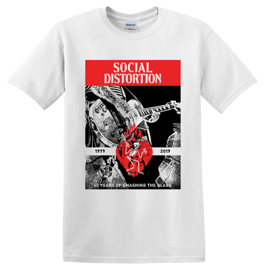 Social Distortion cracked heart flame punk rock graphic on a White T Shirt