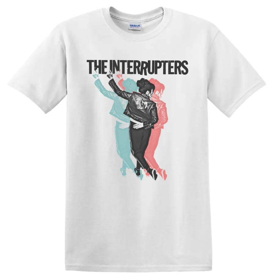The Interrupters distressed punk rock graphic with dancing silhouettes on a White T Shirt