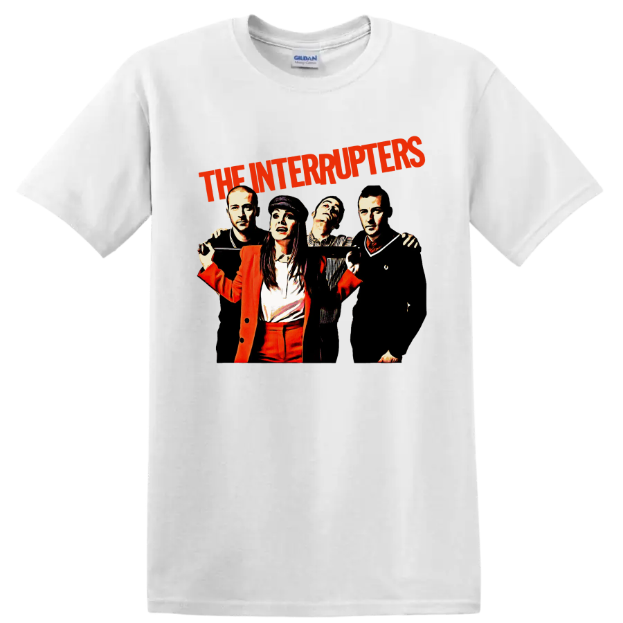 The Interrupters punk rock band graphic with red lettering and four performers on a White T Shirt