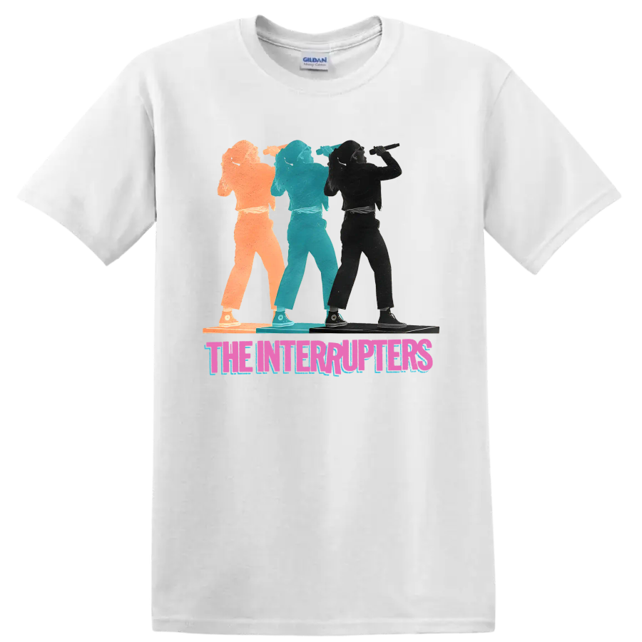 The Interrupters punk rock band graphic with three distressed performer silhouettes on a White T Shirt