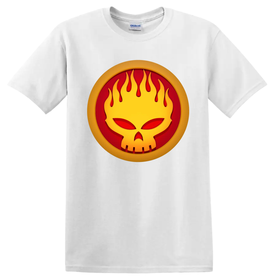 The Offspring flaming face punk rock logo graphic on a White T Shirt