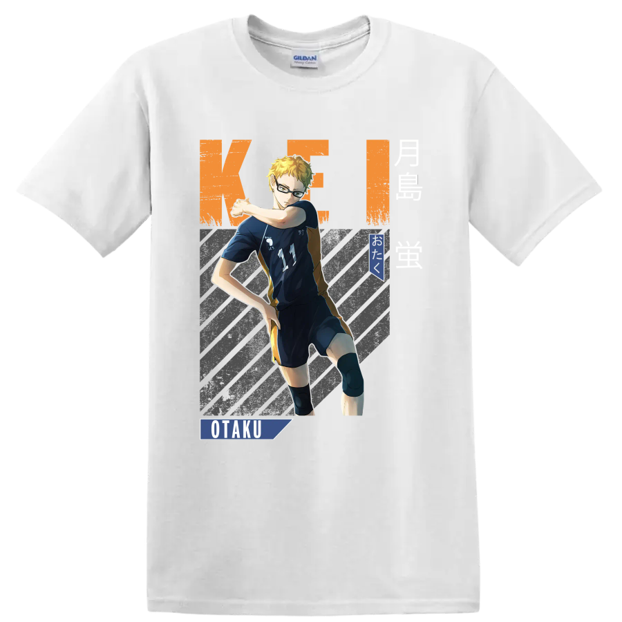 Kei Tsukishima volleyball anime graphic with Karasuno number 11 and OTaku text on a White T Shirt