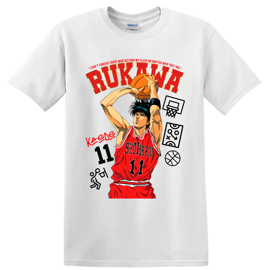 Kaede Rukawa Shohoku 11 manga basketball shooting graphic on a White T Shirt