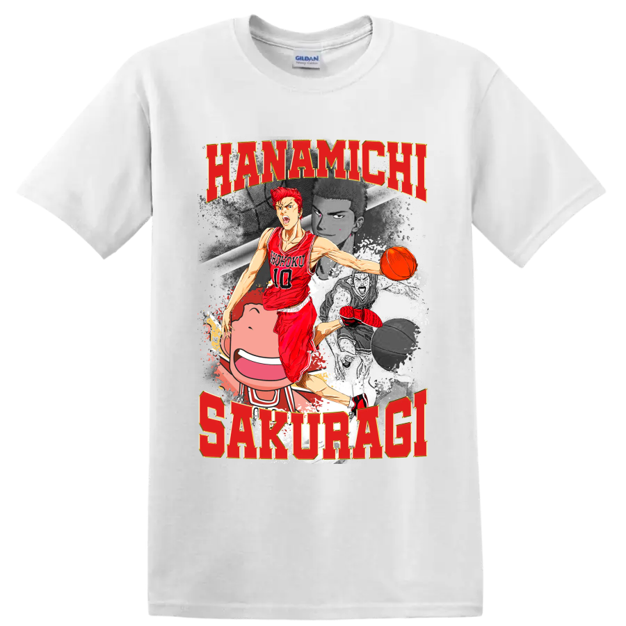 Hanamichi Sakuragi Slam Dunk manga basketball collage with red number 10 player on a White T Shirt
