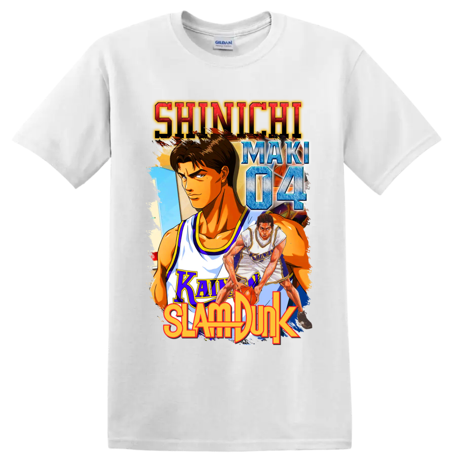 Shinichi Maki Slam Dunk manga-style Kainan basketball graphic with number 04 on a White T Shirt