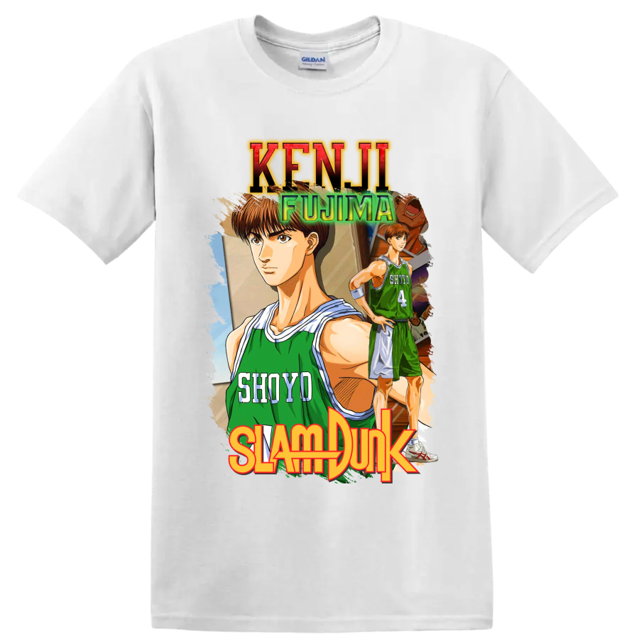 Kenji Fujima Slam Dunk manga basketball graphic with Shoyo jersey number 4 on a White T Shirt
