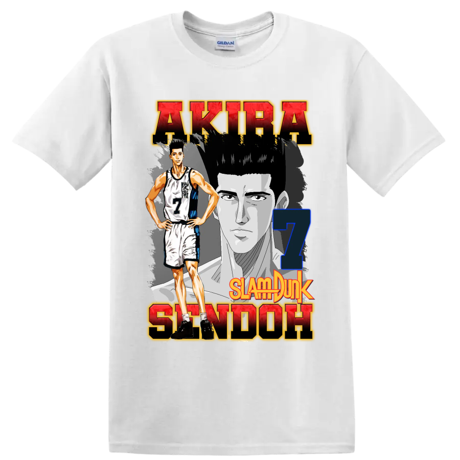 Akira Sendoh Slam Dunk manga basketball graphic with number 7 portrait art on a White T Shirt