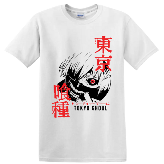 Ken Kaneki Tokyo Ghoul red Japanese title-style graphic print on a White T Shirt